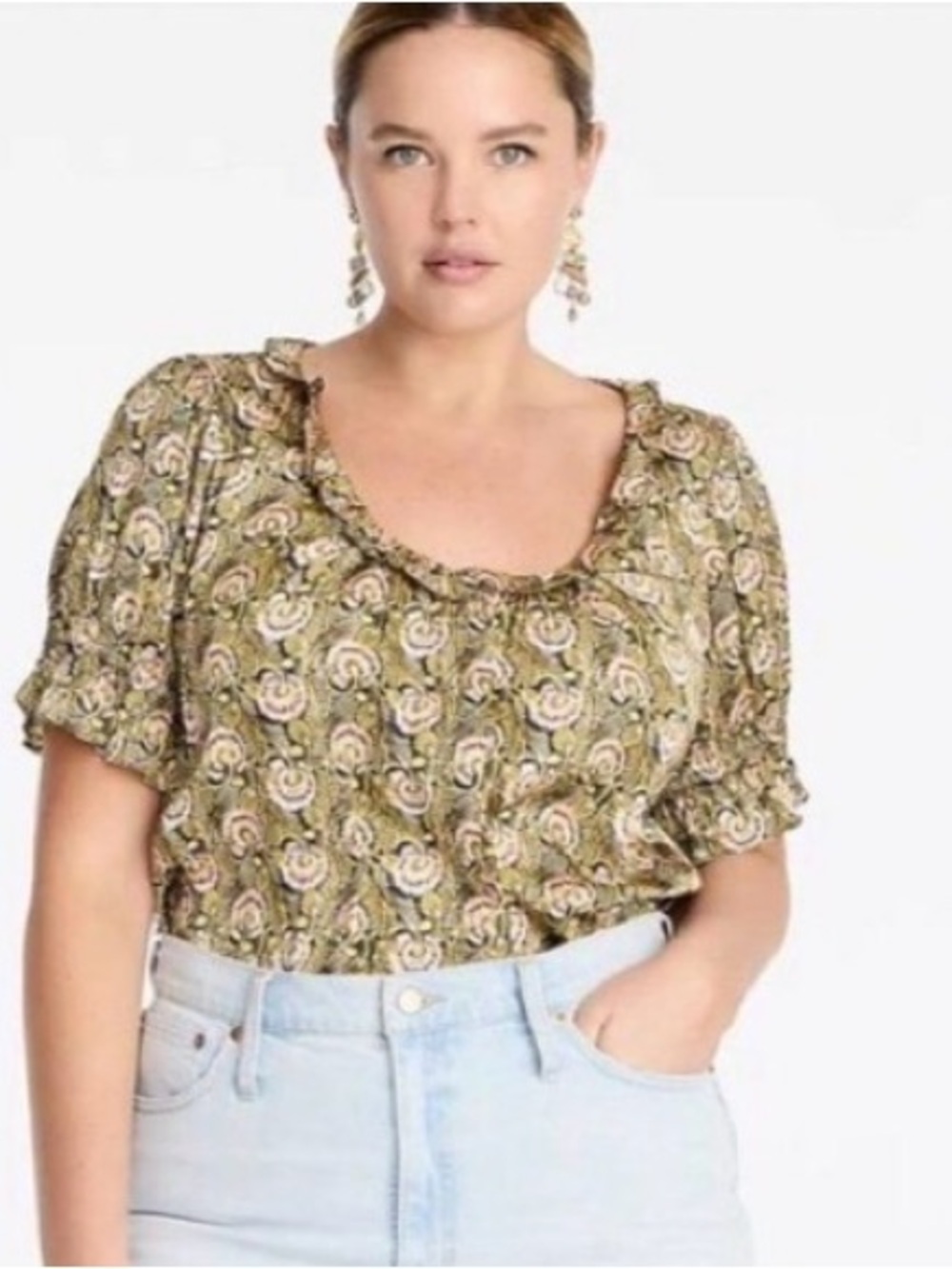NEW J. Crew Ruffle Featherweight Satin Scoop Neck Top in Dandelion Swirl Size S
